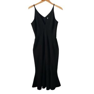Dress The Population Black V-Neck Mermaid Midi Dress Spaghetti Strap Size Small